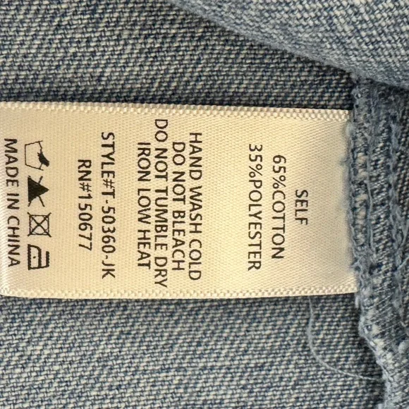 Denim Sleeveless Ruffled Tie Front Blouse - Picture 3 of 4